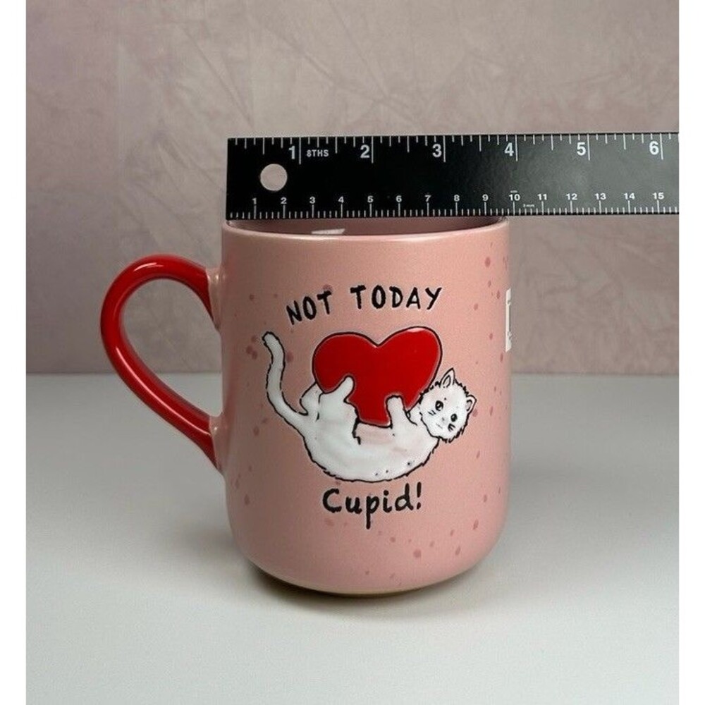 Pink “Not Today Cupid” Cat Mug | Valentine Coffee Tea Cup | Cute Gift - Picture 2 of 10